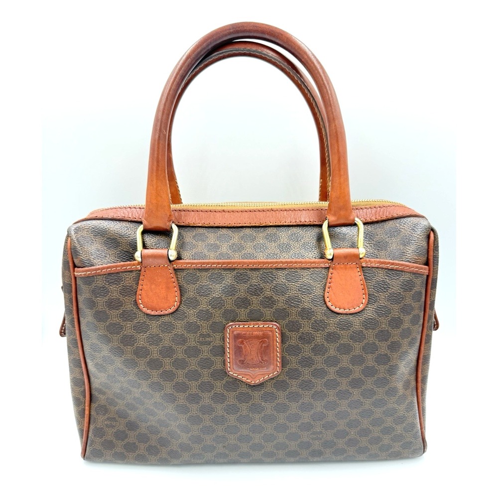 Vintage CELINE Macadam Logo Tote Bag Brown Leather Authentic COA Italy